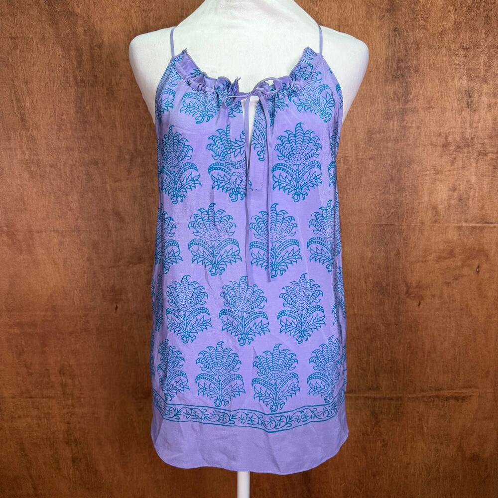 Anthropologie HD in Paris US 10 Panorama Silk halter Tank purple floral